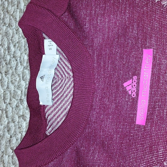 STELLA MCCARTNEY KNIT ADIDAS SHORT SLEEVE BURGUNDY SWEATER - Picture 3 of 8